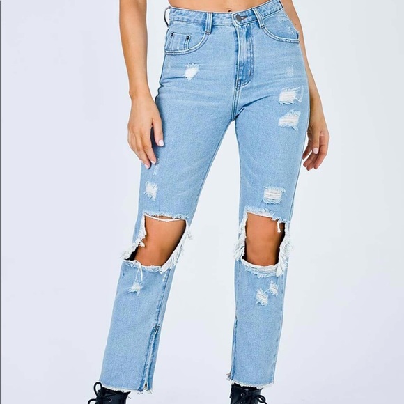 Princess Polly Erisaa Knee Rip Jeans Light Wash - Picture 4 of 8